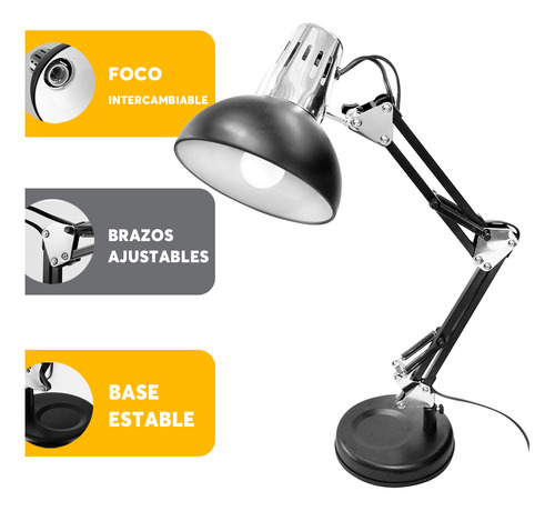 Lampara De Escritorio Con Base Fija Negra Adir 4732 Negro Negro