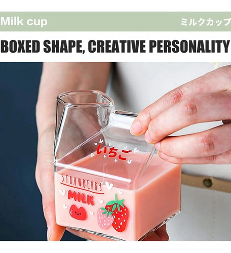 Vaso Cuadrado Kawaii De Vidrio De Cartón De Leche E2350 Ml R