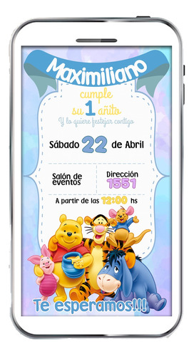 Invitación Digital Winnie The Pooh Cumple Infantil, 1 Año