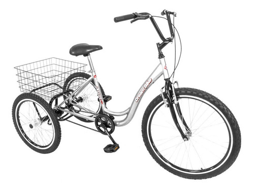 Triciclo Bicicleta 3 Rodas Deluxe Alumínio Aro 26 Prata