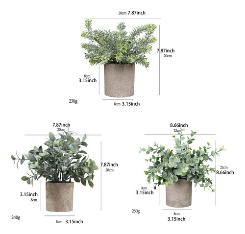 3x Plantas Artificiales En Macetas, Pequeñas Plantas