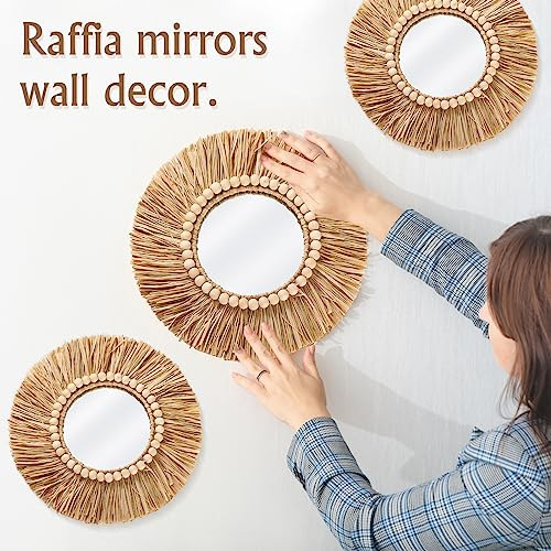 3 Piezas Decorativas Colgantes De Pared Con Espejo Boho Y Mi