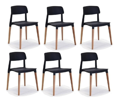 Sillas De Comedor Milan Apilables Madera Nordicas Pack 6 Ct Color de la estructura de la silla Negro