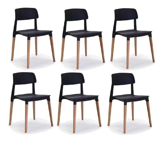 Pack 6 Sillas Nordicas Milan Madera Diseño Moderno Novara Color de la estructura de la silla Negro