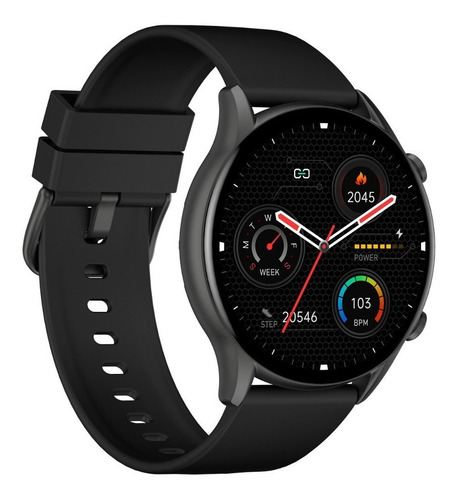Imagen 2 de 10 de Smartwatch Kieslect Kr 1.32" caja 45.7mm de metal negra, malla negra de silicona y bisel negro