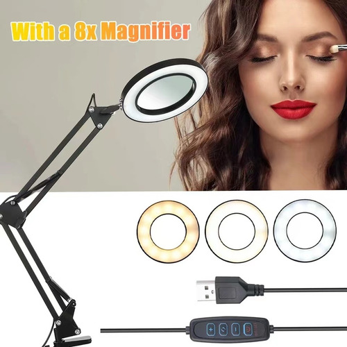 Jja Yam Lámpara De Mesa Flexible Con Pinza Con Lupa 8x