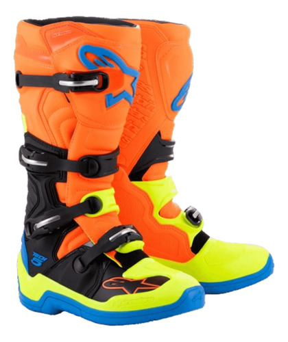 Bota Alpinestars Tech 5 Laranja/azul/amarelo Fluor