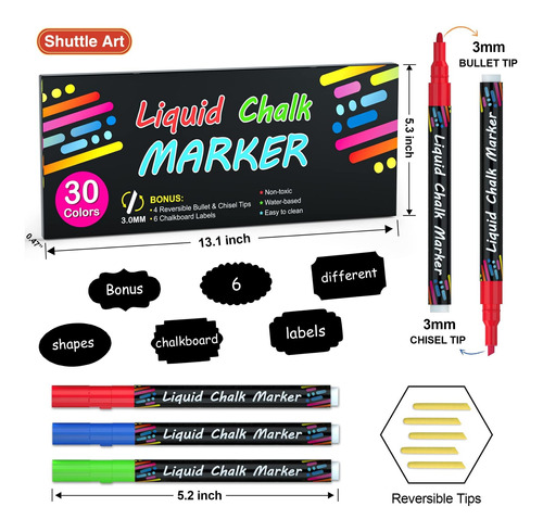 Shuttle Art Marcador Tiza Liquida 30 Color Vibrante Para