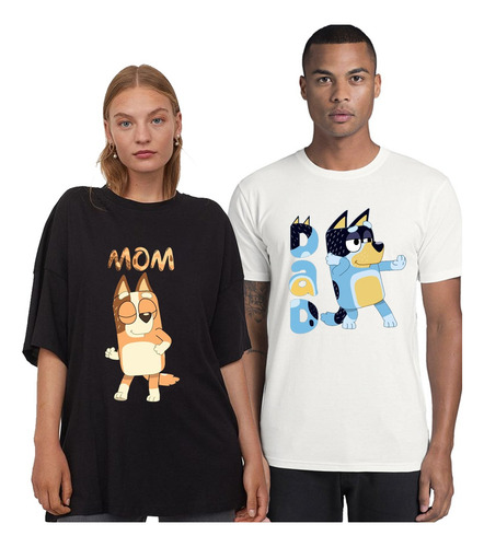 Pack X2 Remeras Bluey Dad Día Padre Mamá Papá Bandit Chilli