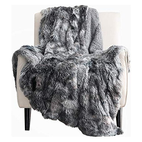 Manta De Piel Sintética Tie Dye Grey Fuzzy, Fluffy Y S...