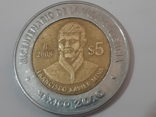Moneda De $5 Con 2 Puntos De Francisco Xavier Mina