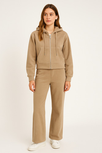 Conjunto De Micropana Acanalada - Temporada Otoño/invierno Marrón Claro Lisa Xl