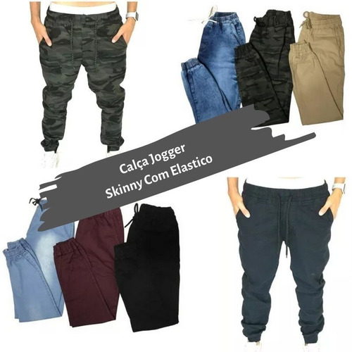 Imagem 7 de 8 de Kit 3 Calça Jeans Masculina Jogger Camuflada Sarja Elástico