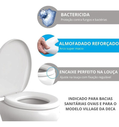 Assento Almofadado Oval Universal Deca Village Cinza Astra