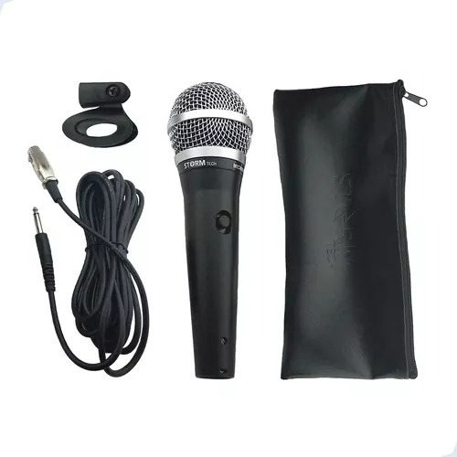 Microfone Dinamico Metal Profissional Micn0010 Com Fio Storm Cor Preto