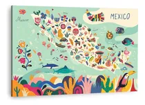 Comprar Cuadro Canvas Arte Mexicano Mapa México Decorativo Grande Color Multicolor Armazón Bastidor De Madera