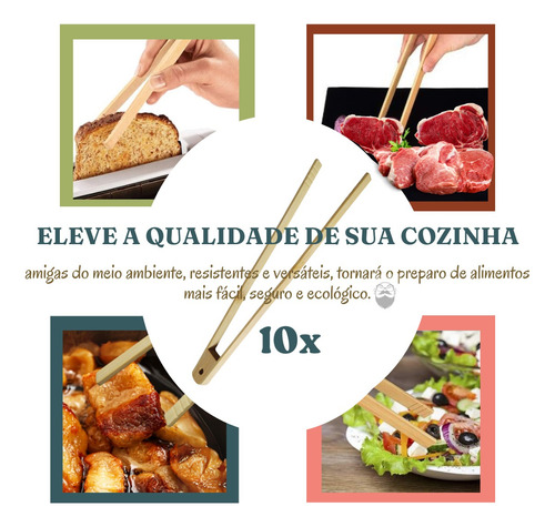 Kit Pegador De Fritura Bambu 30 Cm Combo 10 Unidades Atacado