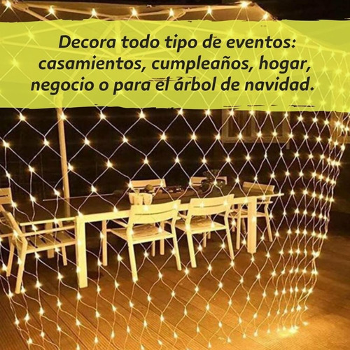 Imagen 2 de 10 de Cortina Red Luces Navidad Calida Guirnalda 2x2 Metros Oryx