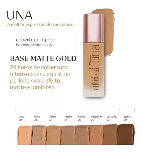 Base Matte Gold Natura Una Fps 25 Castanho 20 - 30 Ml