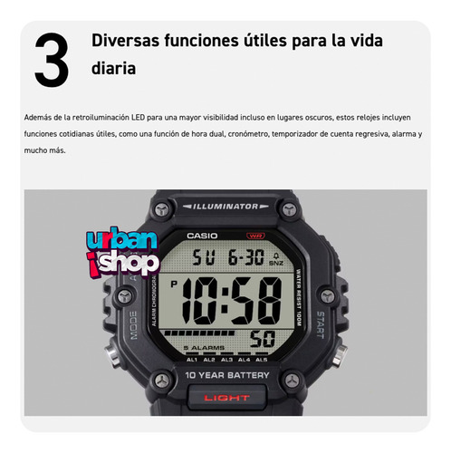 Reloj Casio Ae 1600h 5a Cronometro Alarma Caratula 54 Mm Beige Beige