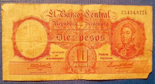 10 Pesos Moneda Nacional Firmas Rojas 