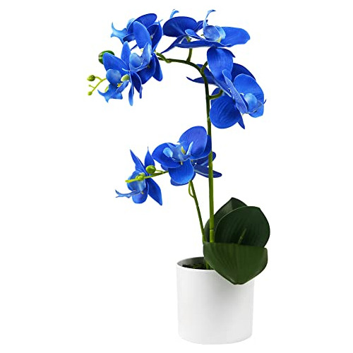 Orquídea Azul Artificial Maceta Blanca Decoración