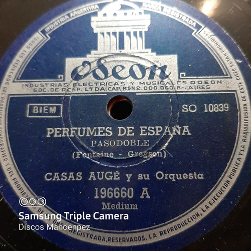 Pasta Casas Auge Y Su Orquesta Odeon C147