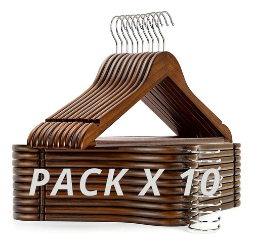 Pack X 10perchas Madera Lustrada Chocolate Importadas Adulto