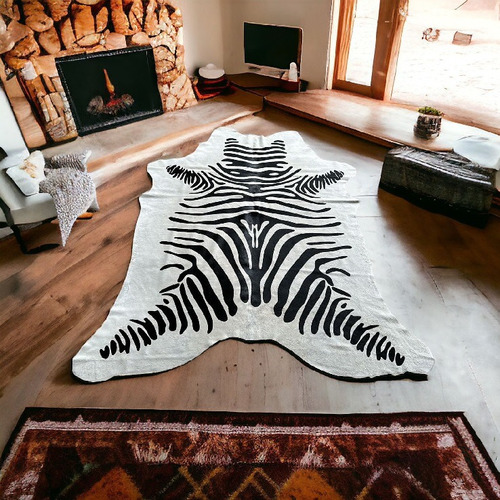 Tapete De Couro Serigrafado Zebra Off-white Z5