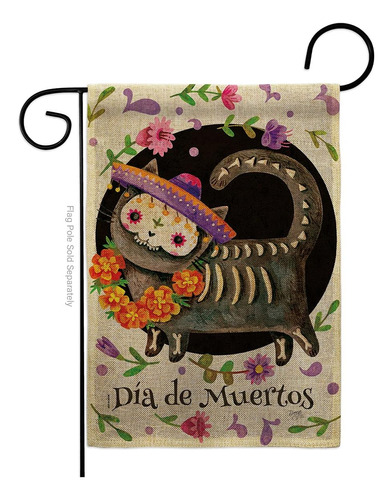 Breeze Decor Dia De Muertos Gato Arpillera Jardín Bandera Ot