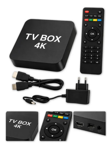 Smart Tv Box Android 10 4k Wi-fi 2gb Ram 16gb Netflix Prime Preto Padrão