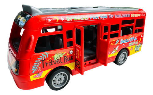 Omnibus Colectivo Autobus Abre Puertas A Friccion Niños Rojo