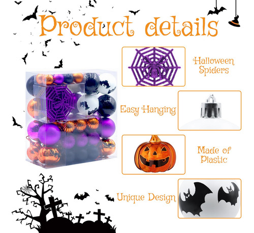 Conjunto De 61 Adornos Inastillables De Halloween Para Árbol