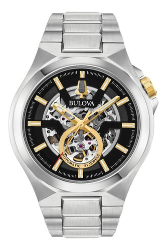 Reloj Bulova Clássic Para Hombre 98a224 Original E-watch Color de la correa Plateado Color del bisel Plateado Color del fondo Skeleton