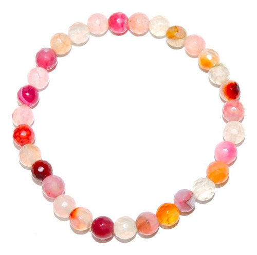 Pulsera Piedra Agata Natural Rosa -facetada  /  Bola 6 Mm 