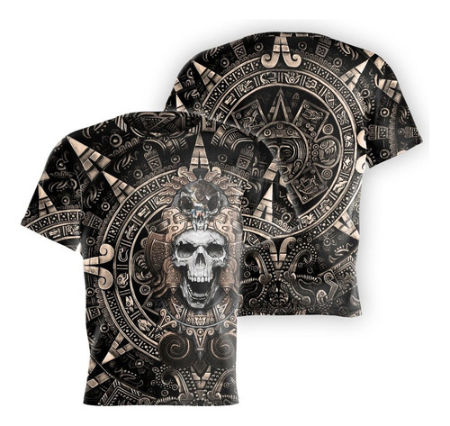 Playera Pd 24 Con Diseño Mexicano Azteca De Calavera