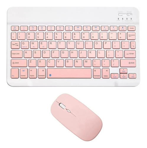 Teclado Mouse Bluetooth Combo Inalámbrico Tablet Rosa Rosa