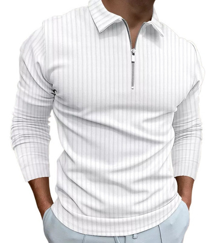 Camisa Polo Masculina Com Zíper Manga Comprida Blusa A