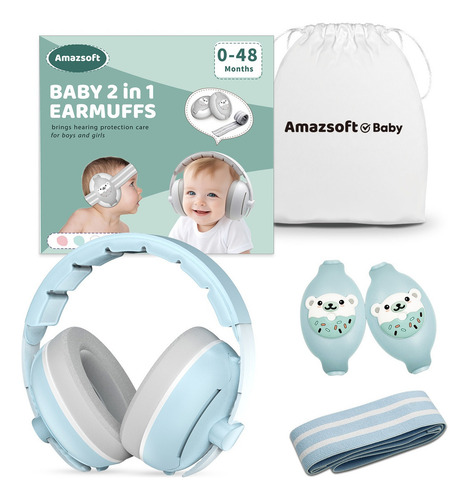 Kit De Orejeras Para Ruido Antiruido Bebe Protector Auditivo Color Azul