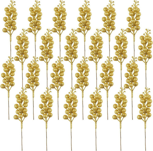 20 Piezas Tallos De Bayas De Navidad Flor Artificial Navidad