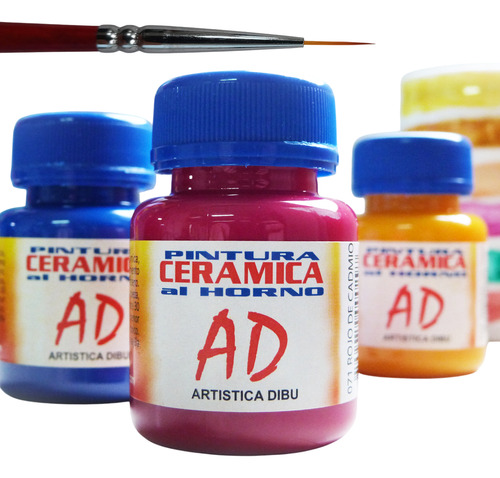 Pintura Cerámica Al Horno 14 Colores Surtidos Y Pincel
