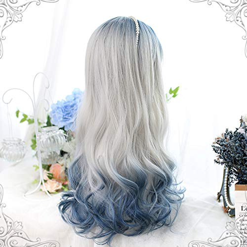 Irregular Coloring Body Wave Synthetic Long Hair Wig Blue...