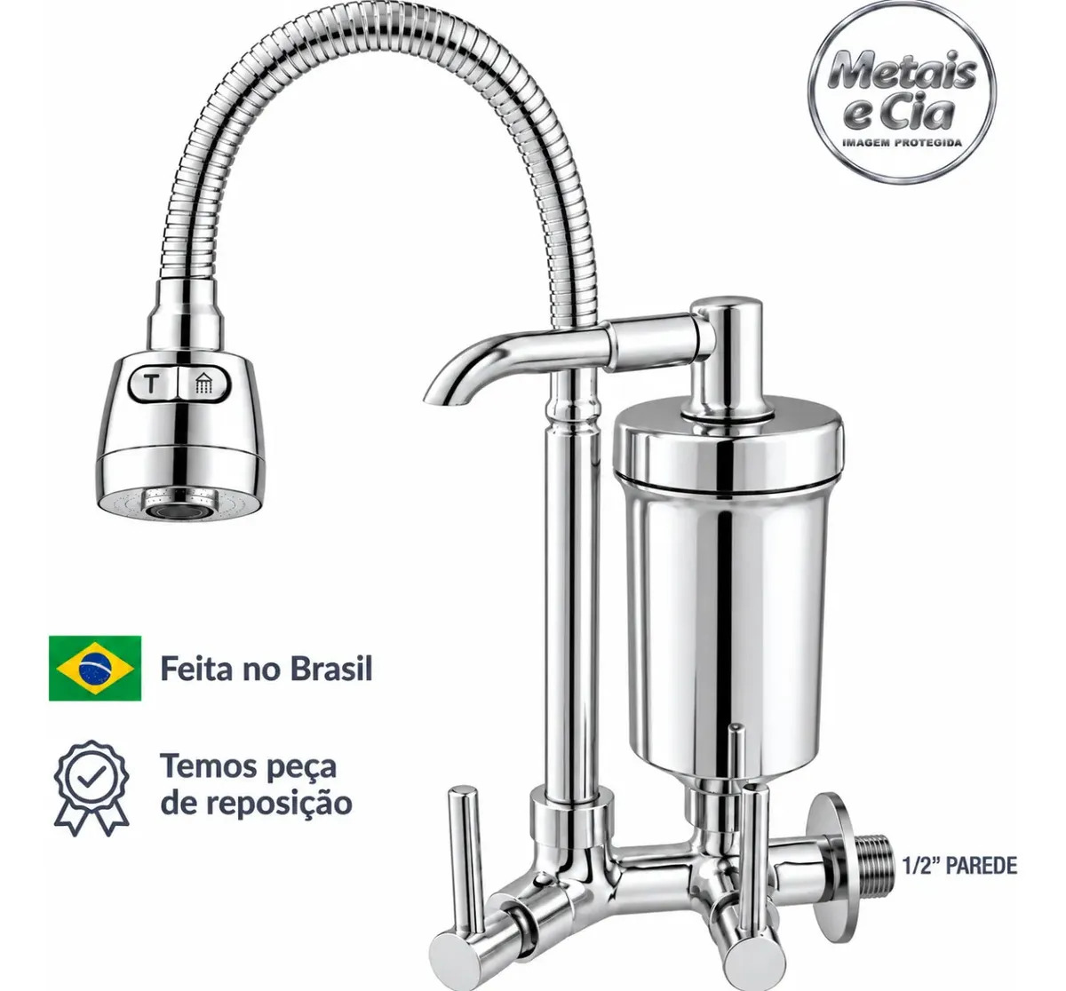 Torneira Com Filtro Com Purificador Agua Bica Flexível Gourmet para Cozinha Parede Bica com Filtro Chuveirinho 2 Modos de Jatos A Mais Vendida