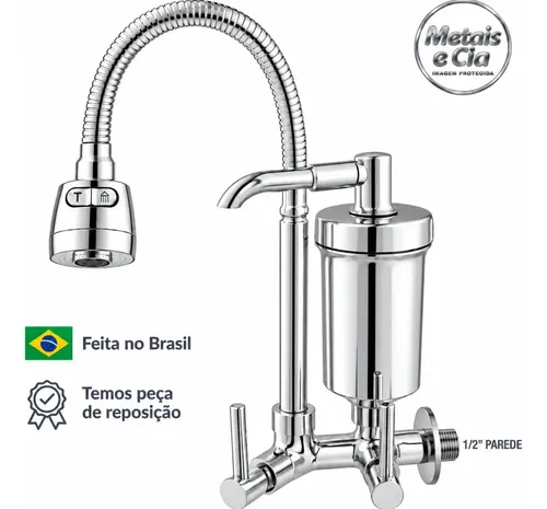 Torneira Com Filtro Com Purificador Agua Bica Flexível Gourmet para Cozinha Parede Bica com Filtro Chuveirinho 2 Modos de Jatos A Mais Vendida