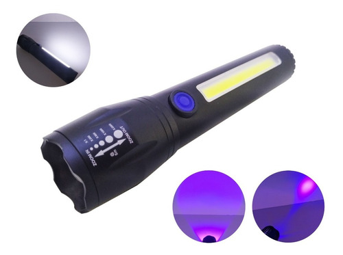 Linterna Led Uv 3w 395nm C/zoom + 5w Blanca. Recargable Usb