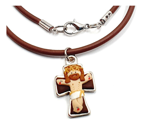 Collar Dije Cruz Jesús Diosito Cuídame Regalo Niño Fimofemi