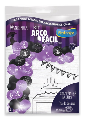 Balão Bexiga Wandinha Kit Arco Fácil Decoração Aniversário