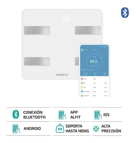 Imagen 7 de 7 de Balanza Digital Para Personas Femmto B04 Bluetooth Corporal Blanco