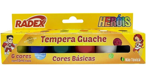 Tinta Guache Radex 6 Cores Não Tóxica 15ml Material Escolar