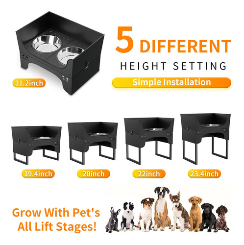 Soporte Elevado De Acero Inoxidable Ajustable Con 2 Cuencos